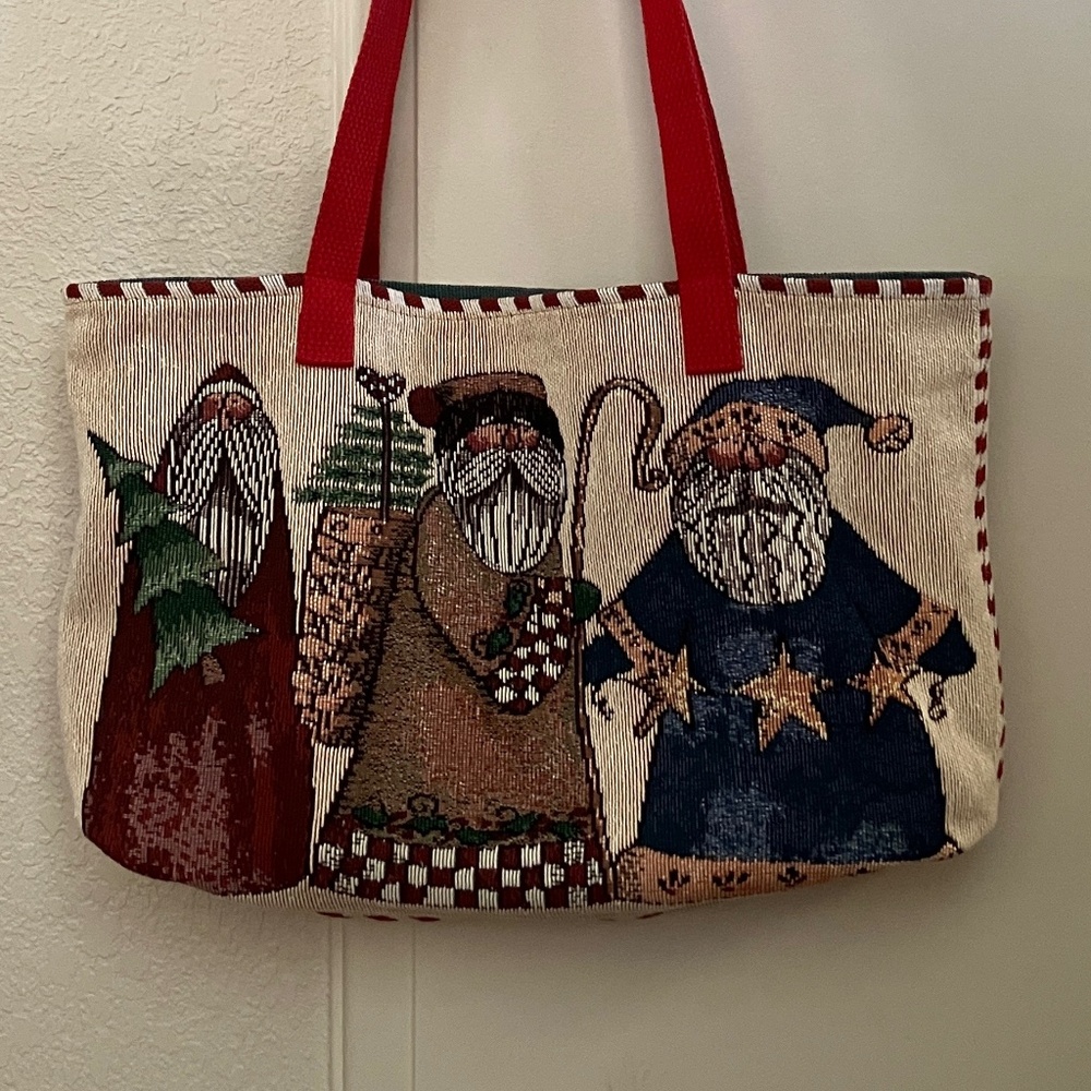 Festive Christmas Santa Tote Shoulder Purse Tapestry Bag
